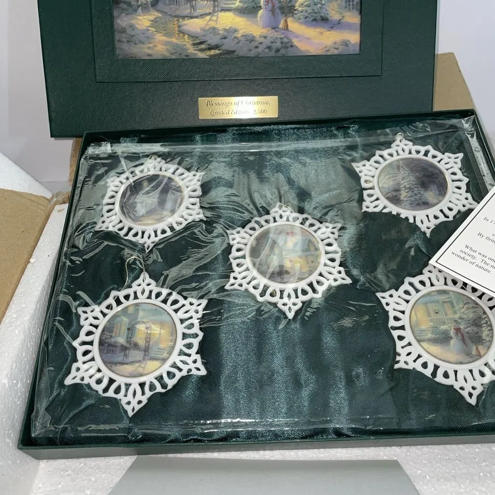 Thomas Kinkade Blessings of Christmas Ornaments Limited Edition Porcelain Set